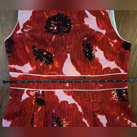 Ann Taylor 4P Red Poppies Print Cotton Midi Dress - Picture 3 of 13